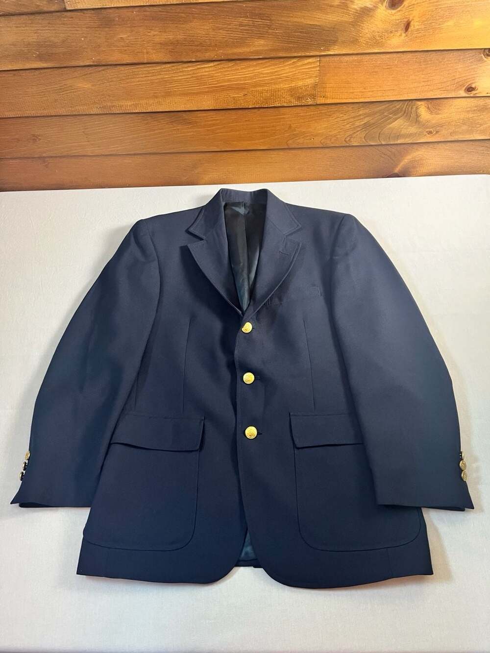 Orvis Blazer Navy Blue Gold Buttons 3 Button Sport Coat Jacket 40S